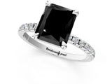 Platinum Fancy Black Radiant Cut Diamond Brilliant Solitaire Ring with Pavé Band and Four-Prong Setting_37