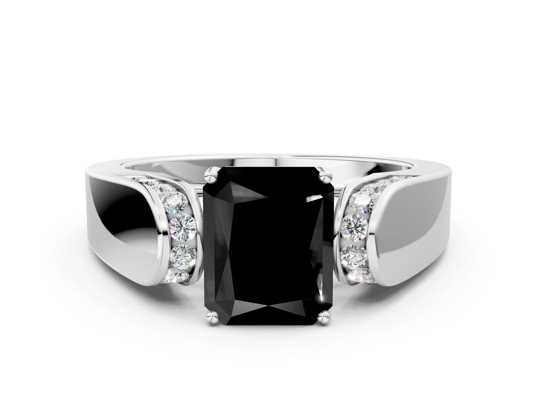Platinum Fancy Black Radiant Cut Diamond Channel Set Solitaire Ring with Four-Prong Setting_25