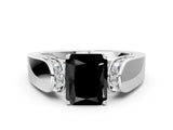 Platinum Fancy Black Radiant Cut Diamond Channel Set Solitaire Ring with Four-Prong Setting_25