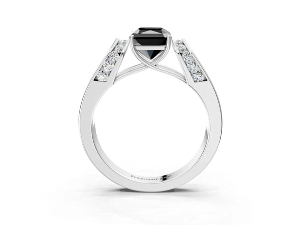 Platinum Radiant Cut Channel Set Engagement Ring Setting for Black Center with Wide Band