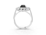 Platinum Fancy Black Radiant Cut Diamond Floral Double Halo Engagement Ring with Prong Setting_147