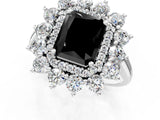 Platinum Fancy Black Radiant Cut Diamond Floral Double Halo Engagement Ring with Prong Setting_43
