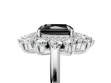Platinum Fancy Black Radiant Cut Diamond Floral Double Halo Engagement Ring with Prong Setting_47