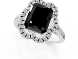Platinum Fancy Black Radiant Cut Diamond Floral Halo Split Shank Prong Setting Ring_7