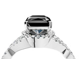 Platinum Fancy Black Radiant Cut Diamond  Halo Twist Band Solitaire Prong Setting Ring_16