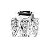 Platinum Fancy Black Radiant Cut Diamond Pave Art Deco Split Shank Ring with Four-Prong Setting_11