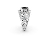 Platinum Fancy Black Radiant Cut Diamond Pave Art Deco Split Shank Ring with Four-Prong Setting_8