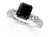 Platinum Fancy Black Radiant Cut Diamond Side Stone Engagement Ring with Four-Prong Setting_1