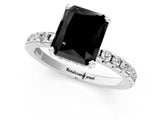 Platinum Fancy Black Radiant Cut Diamond Solitaire Ring with Round  Pavé Band and Four-Prong Setting_25