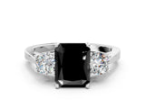 Platinum Fancy Black Radiant Cut Diamond Three-Stone Engagement Ring with Prong Setting and Pavé Band_12