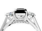 Platinum Fancy Black Radiant Cut Diamond Three-Stone Engagement Ring with Prong Setting and Pavé Band_16