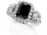 Platinum Fancy Black Radiant Cut Diamond Three-Stone Halo Ring with Prong Setting and Pavé Accents_13