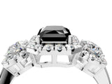 Platinum Fancy Black Radiant Cut Diamond Three-Stone Halo Ring with Prong Setting and Pavé Accents_16