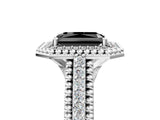 Platinum Fancy Black Radiant Cut Halo Diamond Ring with Beaded Split Shank and Four-Prong Setting_11
