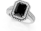 Platinum Fancy Black Radiant Cut Halo Diamond Ring with Beaded Split Shank and Four-Prong Setting_7
