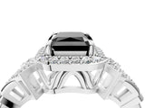 Platinum Fancy Black Radiant Cut Halo Diamond Split Shank Engagement Ring with Four-Prong Setting_10