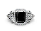 Platinum Fancy Black Radiant Cut Halo Diamond Split Shank Engagement Ring with Four-Prong Setting_6