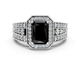 Platinum Fancy Black Radiant Cut Halo Diamond Split Shank Ring with Prong Setting_6