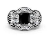 Platinum Fancy Black Radiant Cut Halo Milgrain Diamond Engagement Ring with Leaf Band and Four-Prong Setting_12