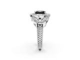 Platinum Fancy Black Radiant Cut Halo Milgrain Diamond Engagement Ring with Leaf Band and Four-Prong Setting_14