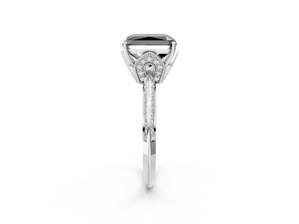 Platinum Radiant Cut Graduated Pave Engagement Ring Setting for Black Center