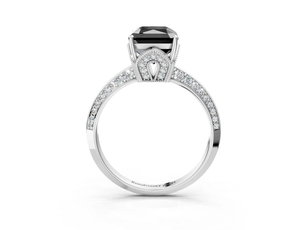 Platinum Radiant Cut Graduated Pave Engagement Ring Setting for Black Center