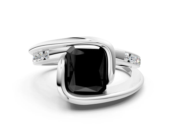 Platinum Fancy Black Radiant Cut Solitaire Tension-Set Diamond Split Shank Ring