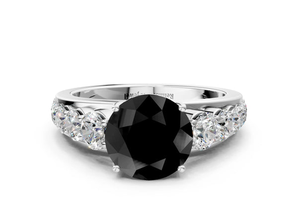 Platinum Round Engagement Ring Setting for Black Center with Graduated Accent Band and Prong Head