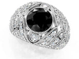 Platinum Fancy Black Round Cut Brilliant Halo Pave Diamond Milgrain Ring_13