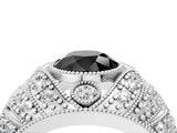 Platinum Fancy Black Round Cut Brilliant Halo Pave Diamond Milgrain Ring_16