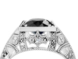 Platinum Fancy Black Round Cut Brilliant Milgrain Filigree Diamond Ring with Square Prong Setting_16