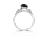 Platinum Fancy Black Round Cut Brilliant Three-Stone Pave Band with Four-Prong Setting_9