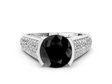 Platinum Fancy Black Round Cut Cut Diamond Channel Set Pave Band with Tension Prong Setting_6