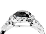 Platinum Fancy Black Round Cut Cut Diamond Halo Engagement Ring with Open Split Pavé Band_16