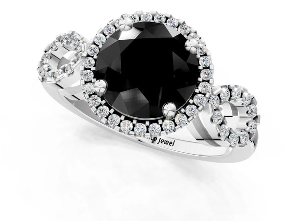 Platinum Round Pave Infinity Halo Engagement Ring Setting for Black Center