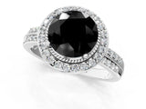 Platinum Fancy Black Round Cut Diamond Double Halo Ring with Split Shank and Four-Prong Setting_7