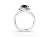 Platinum Fancy Black Round Cut Diamond Double Halo Ring with Split Shank and Four-Prong Setting_9