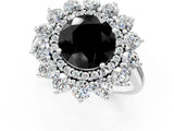 Platinum Fancy Black Round Cut Diamond Floral Double Halo Engagement Ring with Prong Setting_193