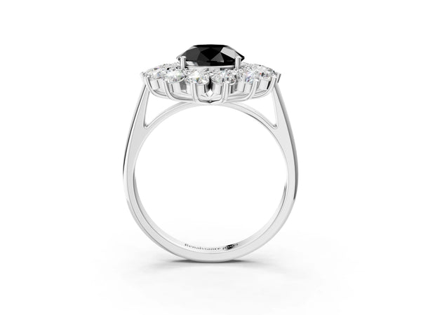Platinum Round Floral Double Halo Engagement Ring Setting for Black Center