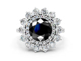 Platinum Fancy Black Round Cut Diamond Floral Double Halo Engagement Ring with Prong Setting_42