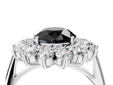 Platinum Fancy Black Round Cut Diamond Floral Double Halo Engagement Ring with Prong Setting_46