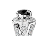 Platinum Fancy Black Round Cut Diamond Halo Ring with Split Shank and Bezel Accents and Four-Prong Setting_11