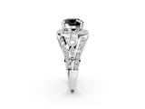 Platinum Fancy Black Round Cut Diamond Halo Ring with Split Shank and Bezel Accents and Four-Prong Setting_8