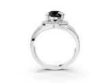 Platinum Fancy Black Round Cut Diamond Halo Ring with Split Shank and Bezel Accents and Four-Prong Setting_9