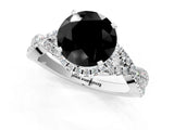 Platinum Fancy Black Round Cut Diamond  Halo Twist Band Solitaire Prong Setting Ring_13