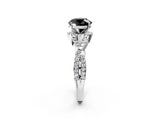 Platinum Fancy Black Round Cut Diamond  Halo Twist Band Solitaire Prong Setting Ring_14