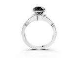 Platinum Fancy Black Round Cut Diamond  Halo Twist Band Solitaire Prong Setting Ring_15