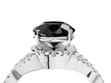Platinum Fancy Black Round Cut Diamond  Halo Twist Band Solitaire Prong Setting Ring_16