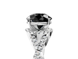 Platinum Fancy Black Round Cut Diamond  Halo Twist Band Solitaire Prong Setting Ring_17