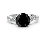 Platinum Fancy Black Round Cut Diamond Scattered Round Accent Ring with Prong Setting